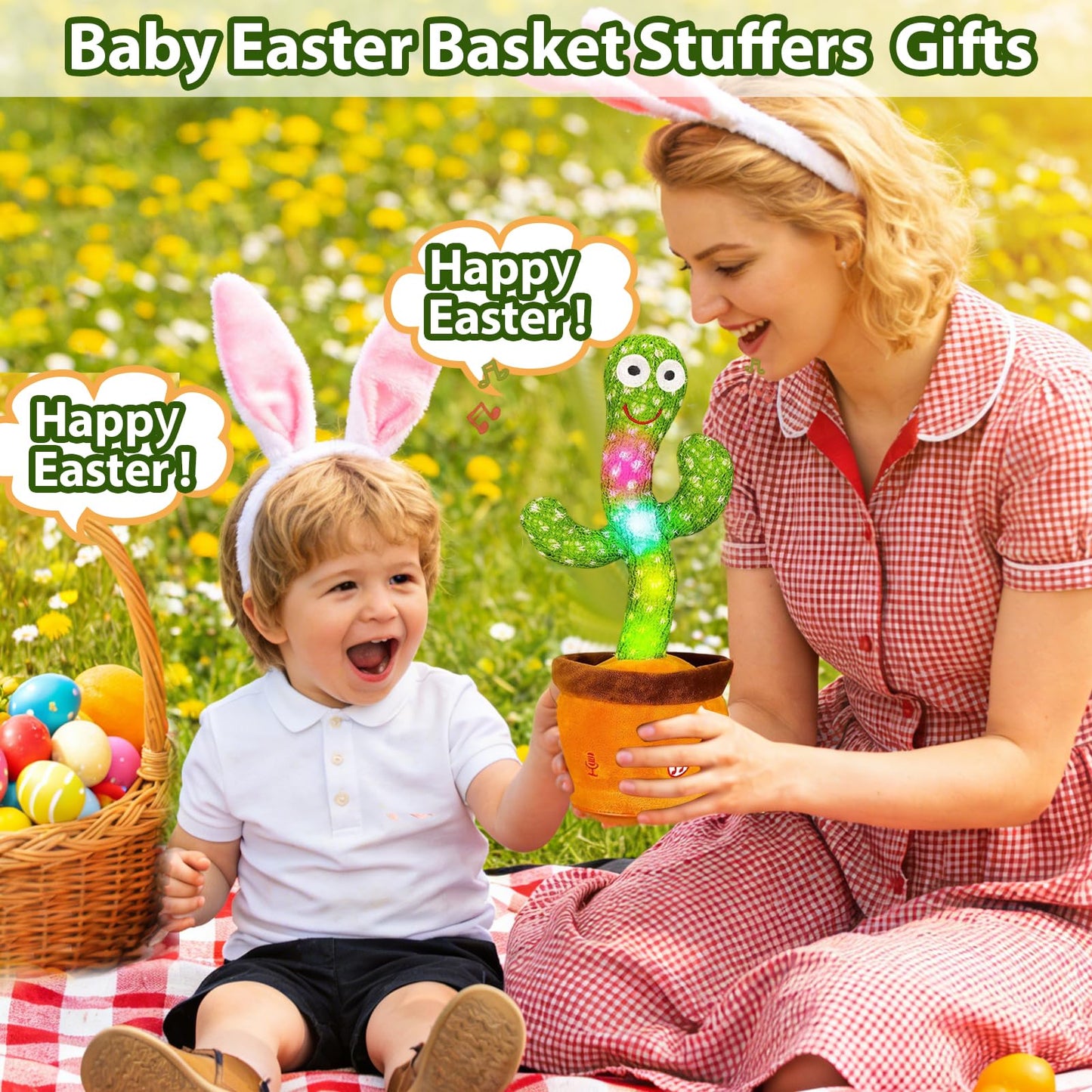 Dancing Talking Cactus Toy, Baby Singing Recording Mimicking Cactus Toy, Repeats What You Say, Musical Interactive Infant Toddler Toys for 1 Year Old Boys Girls, Baby Easter Basket Stuffers Gifts