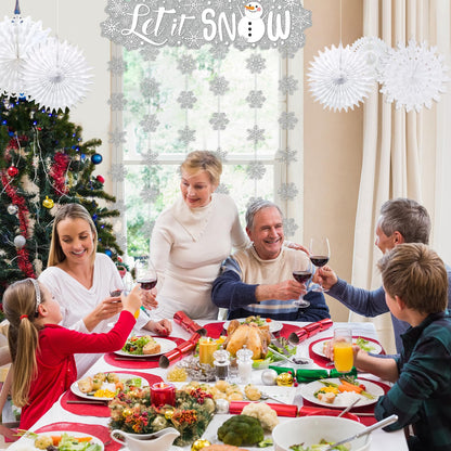 Blosssound Let It Snow Winter Door Decorations Snowflake Wonderland Doorway Curtain Let It Snow Sign with Snowflake Hanging Door Streamers Holiday Garland Banner for Winter Party Supplies(Sliver)