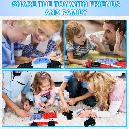 2 Packs Fidget Sensory Toys,Kids Boy Police Car Fire Truck Vehicle Toy,Detachable and Assembled Puzzle Fidgets,Stress Relief Autism Push Bubble Poppers,Travel Birthday Gifts for Toddlers Teens