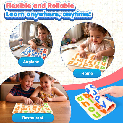 Sensory Silicone Letter Tracing Pad: Double-Sided Textured Sensory Toys for Learning Focus & Fine Motor, Quiet Travel Toy, Preschool Learning Activities, Educational Montessori Toys for Toddlers Kids