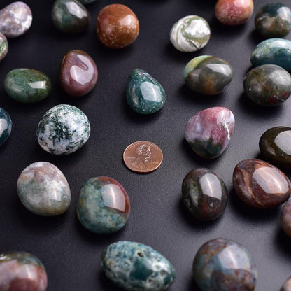 SigMntun Polished Stone Set Ocean Jasper Crystals, 0.8" Handpicked Tumbled Gemstones Rocks, Pebbles for Reiki, Chakra, Healing, Home Decor