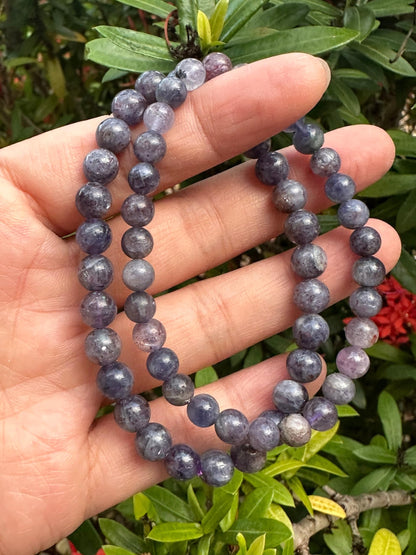 GAF TREASURES Iolite Crystal Bead Bracelet 5-9mm, Genuine Iolite Stretch Gemstone Bracelet, Healing Crystal Bracelet, Gift for Men & Women (1)