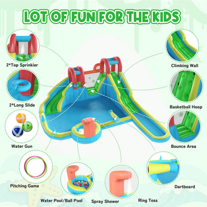 HOMMOW Inflatable Water Slide,10 in 1 Double Water Slide Bounce House for Kids 3-12 with Blower, Splash Pool, Water Cannon, Climbing Wall, Basketball Hoop for Kids Indoor Outdoor Backyard