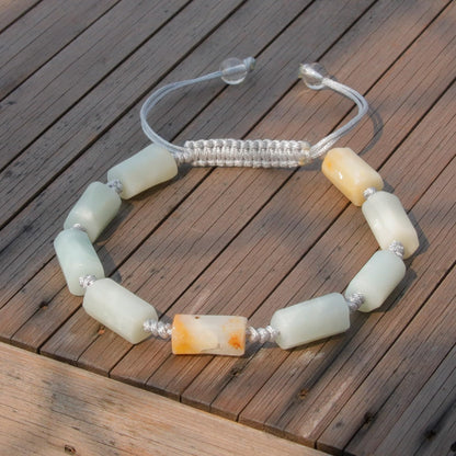 Onesmek Natural Amazonite Crystal Bracelet for Men - Healing Amazonite Crystals Mens Stone Beaded Bracelet, Handmade Chakra Energy Gemstone Adjustable Bracelets Jewelry Christmas Gift Idea for Men