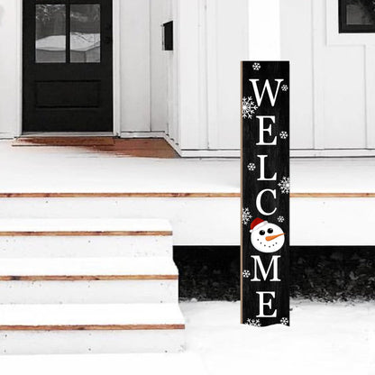 Winter Welcome Sign Vertical Porch Sign with Snowman and Snowflakes Black Wood Outdoor Christmas Holiday Decor for Home Outdoor Yard Party