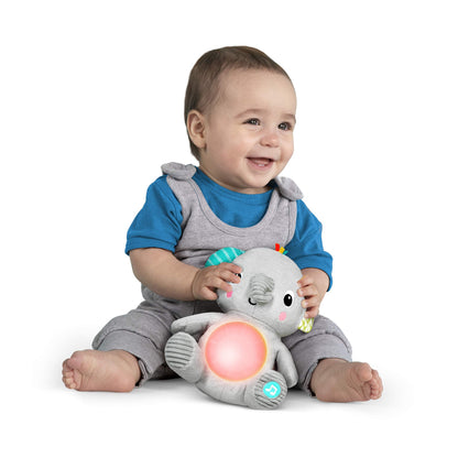 Bright Starts Hug-a-Bye Baby Elephant Stuffed Animal Musical Toy, Soft Toy Soother Plays Songs & Lights up, Newborn and up