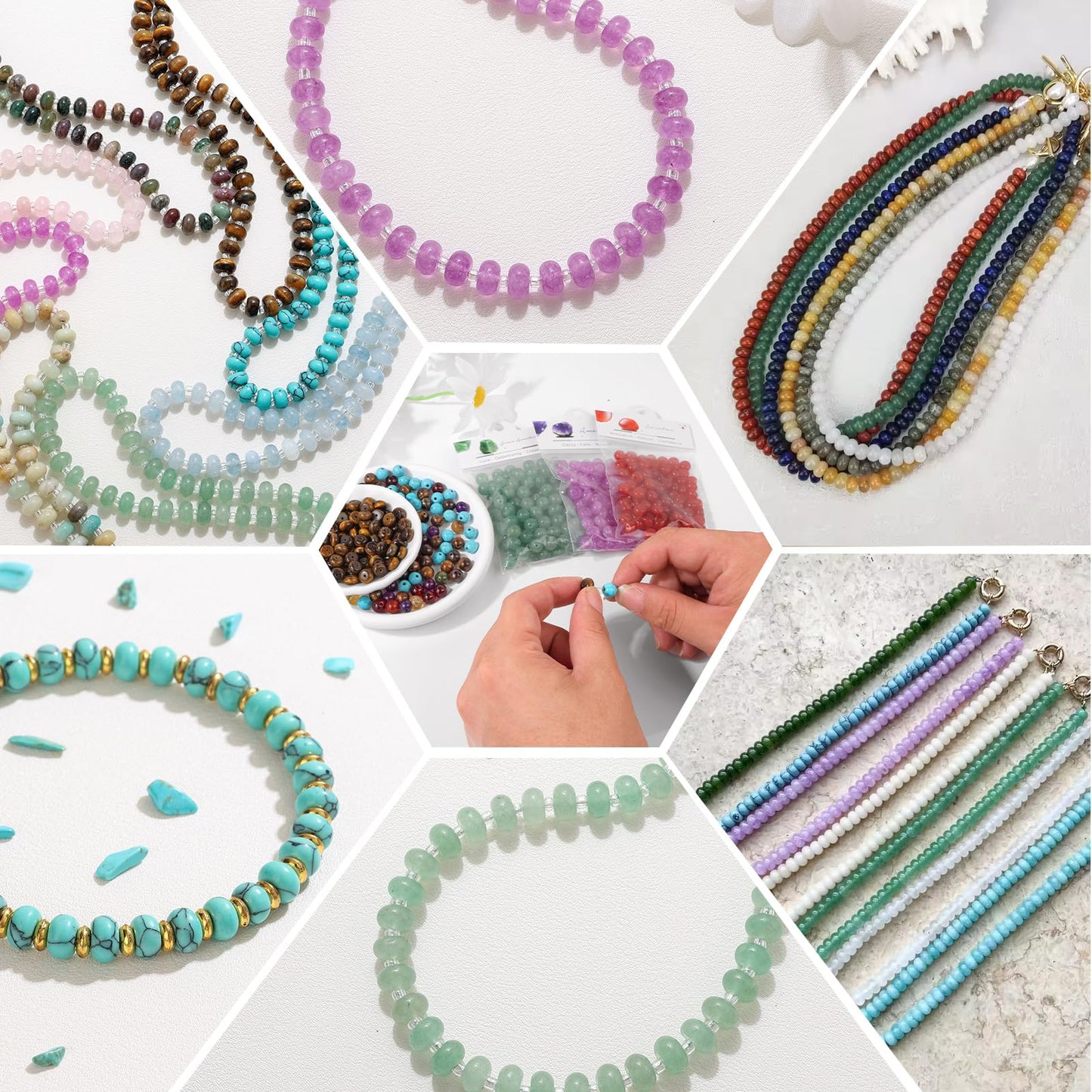 Raicegs 100pcs 5×8mm Rondelle Green Aventurine Beads Natural Gemstone Beads Abacus Disk Stone Loose Beads for Jewelry Making DIY Bracelets Necklace