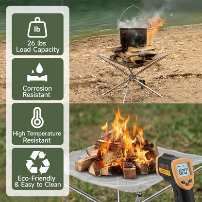 Upgraded 22 Inch Portable Fire Pit for Camping, Collapsible Fire Pits for Outside Wood Burning, Smokeless Firepit, Lightweight Stainless Steel Firepit for Campfire, Camping, Barbecue, Patio- 1.76 lbs