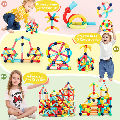 STEMTiles 64PCS Magnetic Building Blocks, Montessori Magnet Toys for Kids Toddlers, STEM Learning Toys for Boys and Girls, Creativity Kids Game