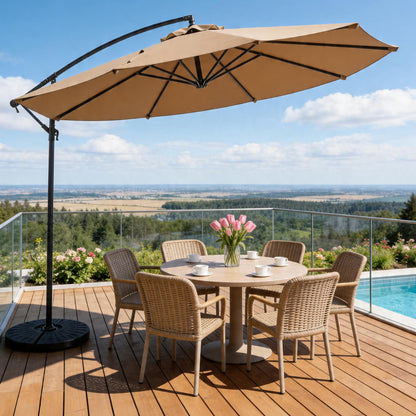 MAKE CHANGES 10FT Patio Umbrella, Cantilever Outdoor Umbrella with 360° Rotation & Tilt Adjustment, Offset Patio Umbrella with UV-Resistant Waterproof Canopy for Backyard, Pool, Garden, Khaki