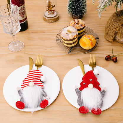 Vomika 3PCS Christmas Silverware Utensil Holders, Cutlery Fork Spoon Knife Storage Bags, Premium Tableware Holder for Xmas Party Dinner Table Decoration