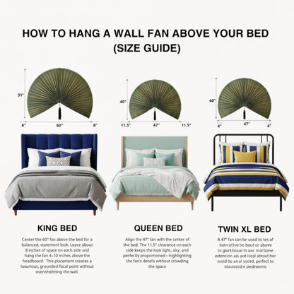 SUCHUBU Bamboo Fan Wall Decor Japanese Hanging Art Headboard, Boho Folding Asian Style, Natural Ivory Home Aesthetic - Lightweight Easy to Hang over Bed Decor (Green, Large)