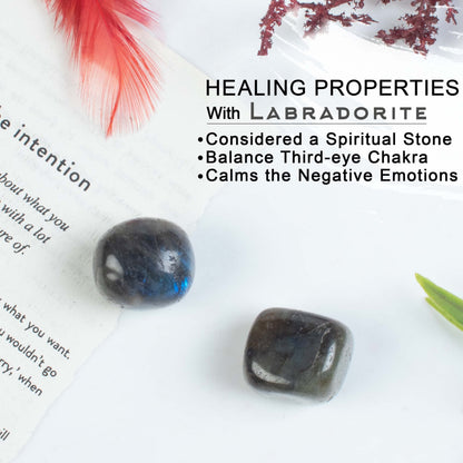 300+ Carats, 2 Pcs Labradorite Polished Stones and Crystals, Tumbled Stones 20-25mm Real Healing Stones for Beginners Used as Crystal Therapy, Meditation, Reiki, Thumb Stones Gift for Rock Collection