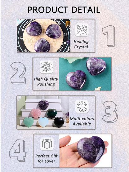 Jovivi 60mm Large Amethyst Crystal Heart Healing Crystals Heart Stones Polished Pocket Love Gemstones Chakra Reiki Energy Balancing Meditation Gift