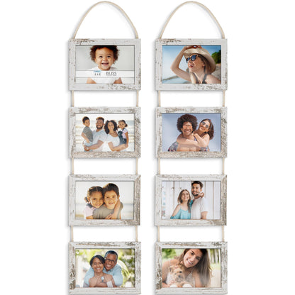 Icona Bay - 4x6 Wall Hanging Picture Frames Collage with 8 Openings - Distressed White, 2 Pack - Casual Style Engineered Wood Frames - Wall Mount Only - Bliss Collection