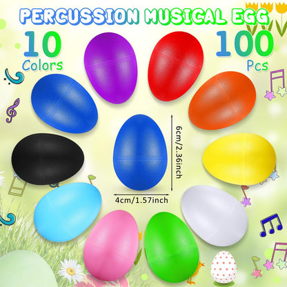 Yeshone 100 Pieces Egg Shakers Bulk Musical Instruments Percussion Maracas Egg for Kids Toys Plastic Shaker for Learning DIY Painting, Classroom Music, Rhythm(10 Color)