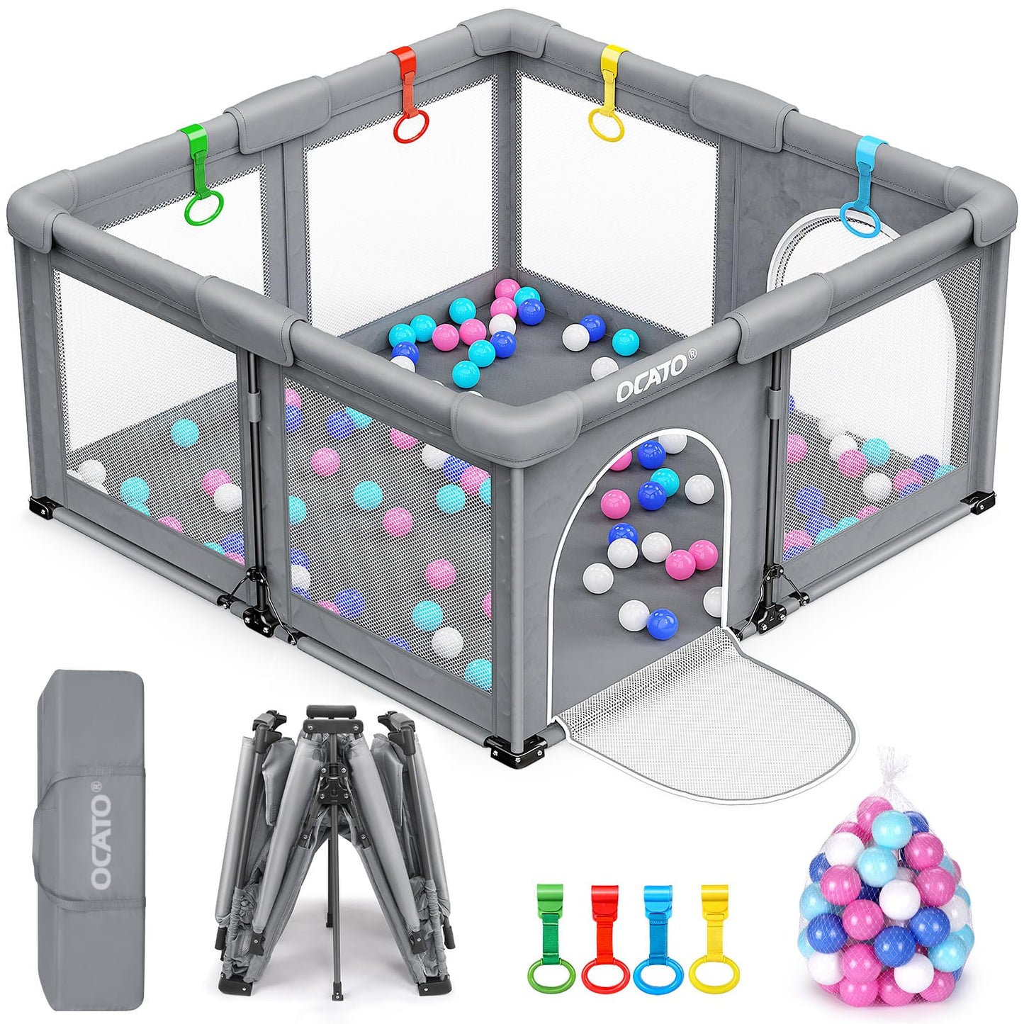OCATO Baby Playpen Play Pen: Foldable Playpen for Babies and Toddlers Playard for Indoor Outdoor Activity Center Game Fence Safety Area Toddler Play Pen for Babies 6-12 Months Baby Gifts (50" × 50")