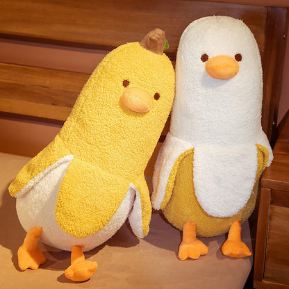 PEACH CAT Banana Duck Plush Toy Cute Plushie Hugging Plush Pillow Duck Stuffed Animal for Girls and Boys White 35.4"