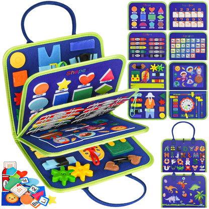 Asten Busy Board Montessori Toys for Toddlers: Busy Book Sensory Board Quiet Books Educational Activity Book for 3 4 5 Year Old Gifts for Boys Girls Kids, Toddler Travel Toys for Airplane Car (Blue)
