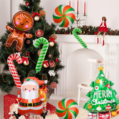 Gingerbread Man & Santa Foil Party Balloons, Merry Christmas Balloons, Christmas Balloons for New Year Eve Holiday Festival Birthday Party Decorations (Santa & Gingerbread)