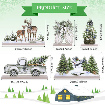 Huwena 5 Pcs Christmas Table Decorations Wooden Christmas Table Centerpieces Joy Sign Snowman Reindeer Gloves Signs for Winter Holiday Snow Xmas Dinner Coffee Tier Tray Decor(Reindeer,White)
