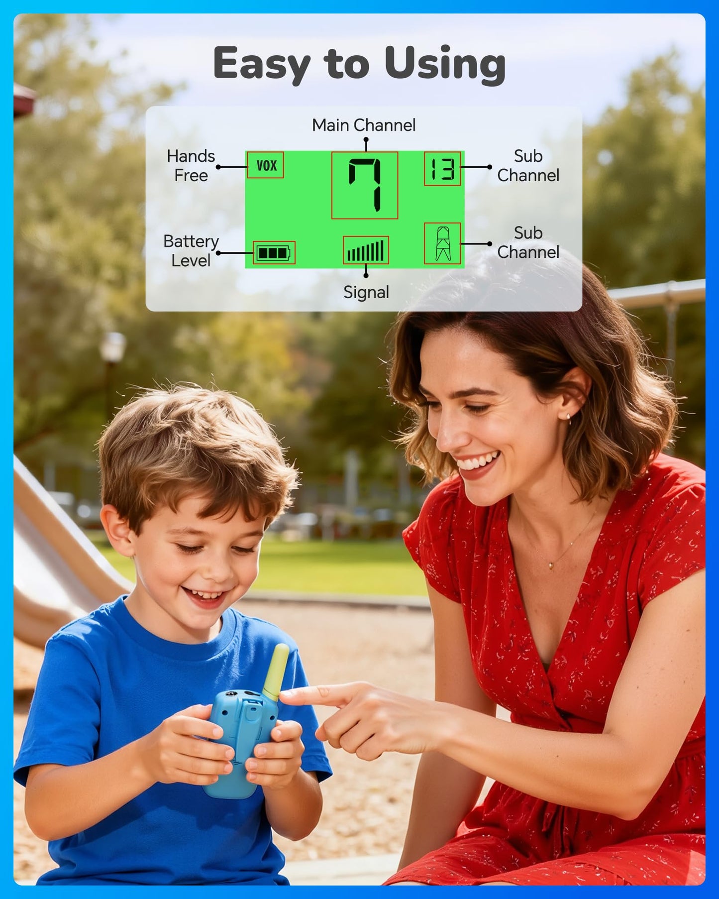 SANJOIN Rechargeable Walkie Talkies for Kids,Outdoor Toys for 3-12 Years Old Boys Girls for Outside, Hiking,Camping Games Walkie Talkie 2000 mAH Battery for 3-6 7-9 10-12 Years,2 Pack