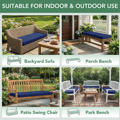 Summsun Outdoor Bench Cushion: Waterproof and Fade Resistant Patio Furniture Cushions - Non-Slip Bench Pad Cushion with Removable Cover for Garden Swing Porch Sofa Settee, 48 x 18 x 3 Inch, Navy Blue