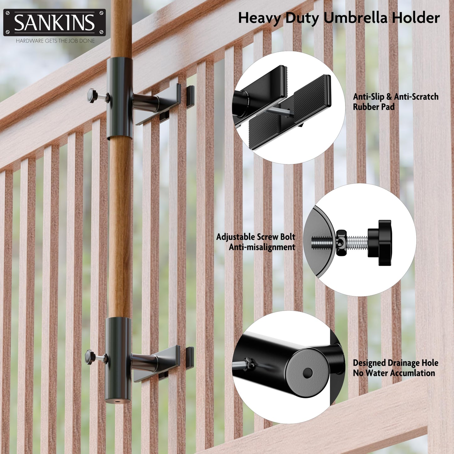 SANKINS Patio Umbrella Holder for Deck Railing, Adjustable Patio Umbrella Base Outdoor Umbrella Stand, Patio Umbrella Clamp Deck Umbrella Mount for Balcony, Patio Railing
