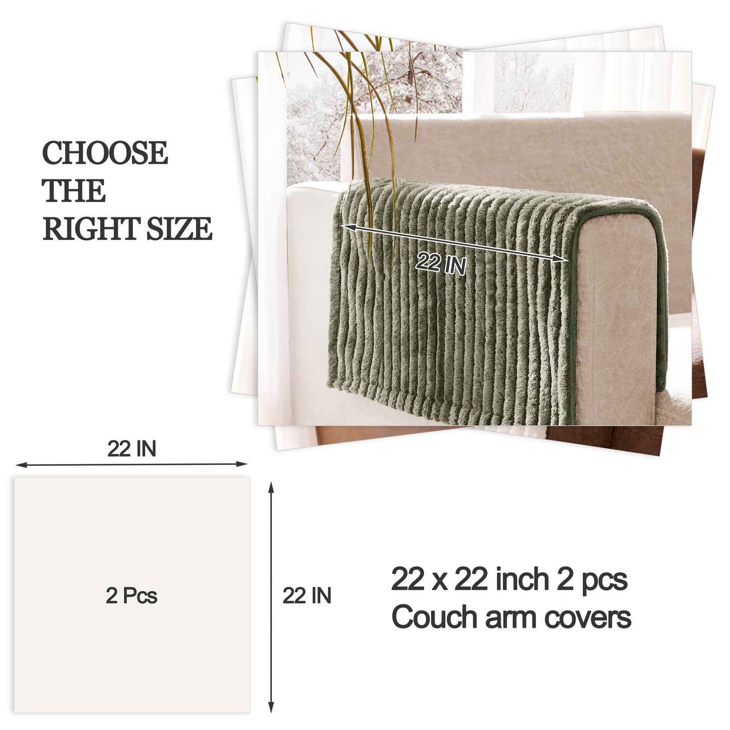 Meider 100% Waterproof Couch Arm Covers 2pcs, Fuzzy Chair Arm Covers Thick Soft Recliner Chair Armrest Protectors, Non-Slip Couch Armrest Cover Pet mats for Sofa (Sage Green, 22" x 22" 2 Pack)
