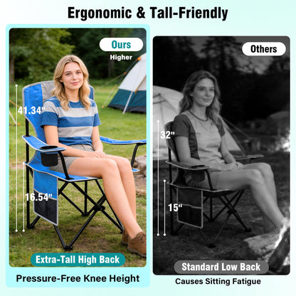 DIAMONDFORGE High Back Camping Chair for Adult, Portable Folding Camp Chair, Outdoor Camping Chair with Wide Cup Holder, Side Pocket for Hiking Fishing Sports, Blue Grey (2 Pack)