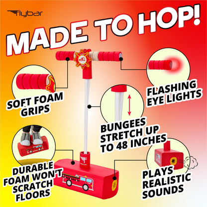 Flybar My First Foam Pogo Jumper for Kids Fun and Safe Pogo Stick for Toddlers, Durable Foam and Bungee Jumper for Ages 3 and up, Supports up to 250lbs (Red Fire)