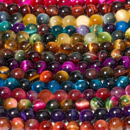 Yochus Natural Tiger Eye Beads, 60Pcs 6MM Milky Way Reddish Blue Color Enhance Round Loose Stone Bulk, DIY Charm Smooth Gemstone Beads for Jewelry Making