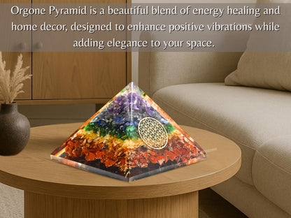 Amazing Gemstone Large Orgone Pyramid | Natural Chakra Pyramid Crystal | Flower of Life Orgonite Pyramid | Organ Pyramids Positive Energy Healing