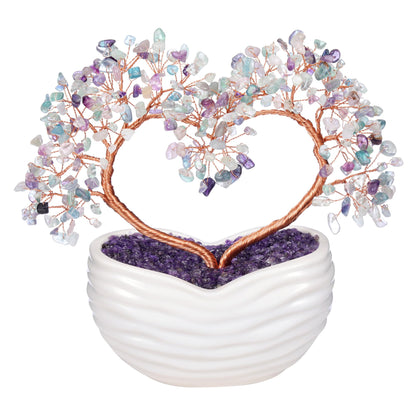 GEHECRST Fluorite Crystal Tree Handmade Healing Crystal Gemstone Heart Stone Bonsai Tree Energy Feng Shui Ornament Crystal Gifts for Mom Mothers Day Women Home Office Desk Decor Christmas