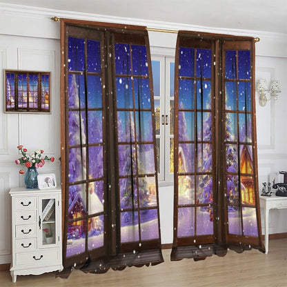 JESTRONRY Winter Christmas Curtains, Winter House Christmas Tree Snow Scenery Seasonal Xmas Nature Theme,Blackout Rod Pocket Window Drapes for Living Room Bedroom Bathroom W42xL45in