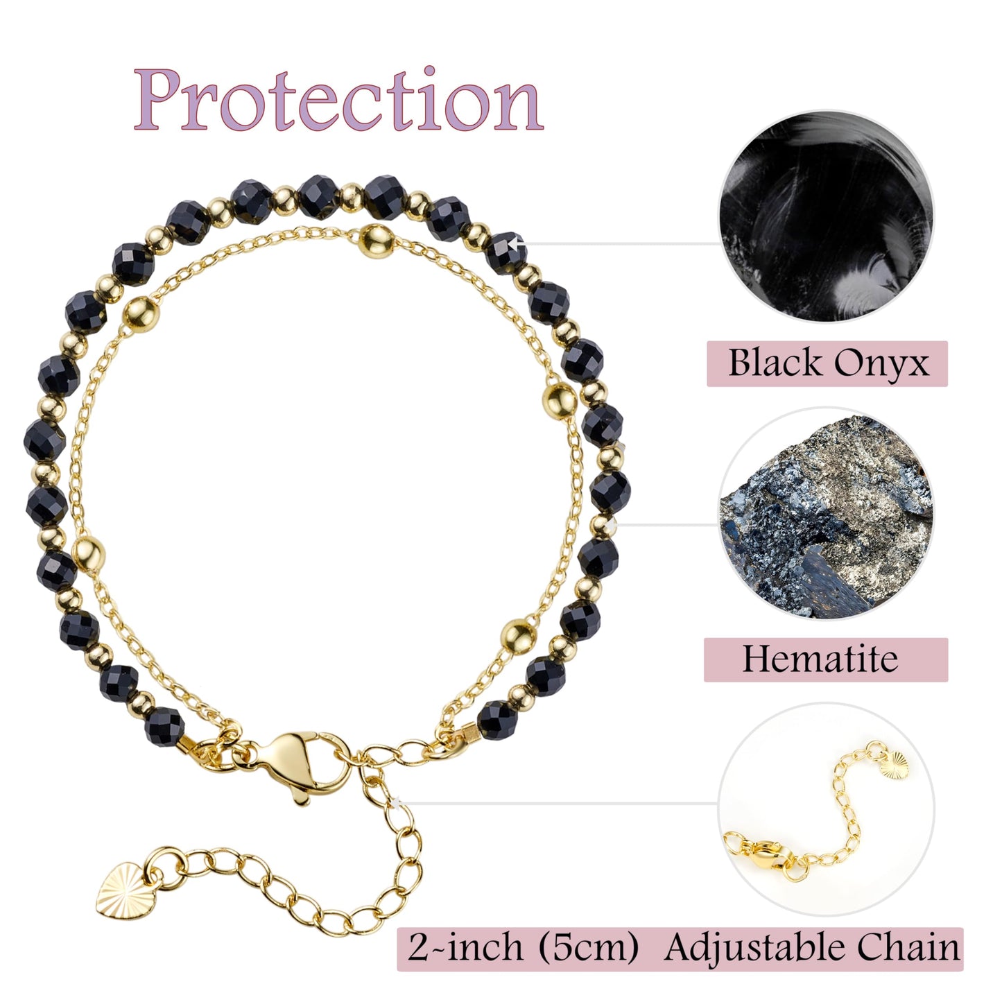 Farfume Black Onyx Crystal Bracelet Beaded Bracelets for Women 4mm Natural Stone Beads Gemstone Handmade Jewelry Valentine's Day Gifts