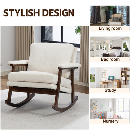 WakeZero Rocking Accent Chair, Nursery Upholstered Glider Cozy Small Rocker Rocking Chair for Adult, Comfy Side Modern Arm Chair for Living Room/Bedroom/Offices/Balcony-White