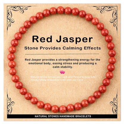 AD Beads 4mm Handmade Red Jasper Elastic Bracelet – Natural Gemstone for Stone provides Calming Effects – Meditation, Yoga, Healing and Energy Gift for Men Women