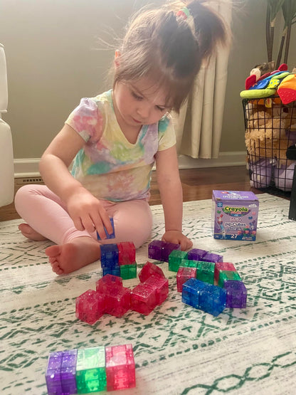 Crayola Glitter Magnetic PIP Cubes, Mini Magnetic Blocks Playset, STEM & Montessori Building & Educational Toys for Kids, Travel Toys for Boys and Girls Ages 3+, 27-Piece Set