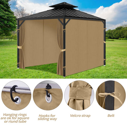 Gazebo Privacy Curtains 11' x 13' with Zipper 4-Panels Side Wall Universal Replacement for Patio, Outdoor Canopy, Garden and Backyard (Curtain Only)