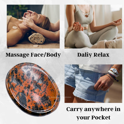 Amazing Gemstone Mahogany Obsidian Worry Stone Crystals and Healing Stones - Worry Stones for Stress Relief Gifts - Piedra Crystal Fidget for Meditation - Unique Stocking Stuffers Gifts for Women, Men