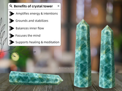 Aquamarine Crystal Towers ~ Natural Healing Crystal Point Obelisk for Reiki Healing and Crystal Grid (2" to 3" INCH)