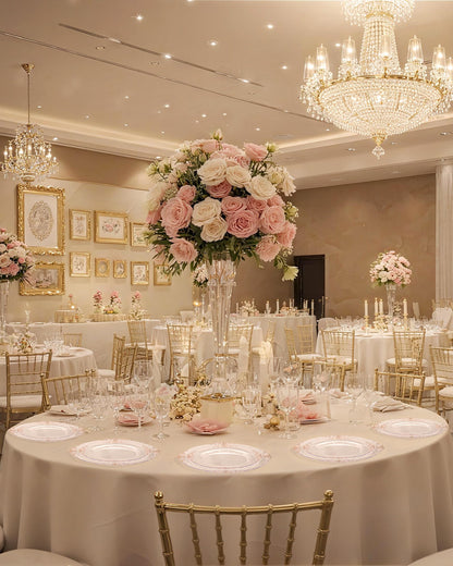 Nervure 175PCS Rose Gold Plastic Plates - Disposable Rose Gold Party Plates & Pre Rolled Napkins with Cutlery for 25 Guests, 50Plates, 75Silverware, 25Cups, 25Napkin for Wedding & Party & Mothers Day