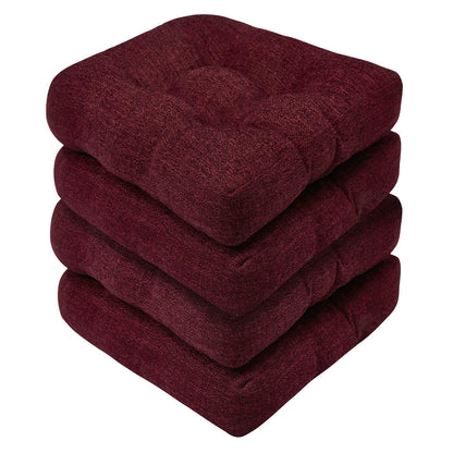 Basic Beyond Chair Cushions for Dining Chairs, Non-Slip Chair Pads, Thick Seat Cushions for Dining Room Chairs, Kitchen Chair Cushions Set of 4, 17" x 17" x 4", Burgundy