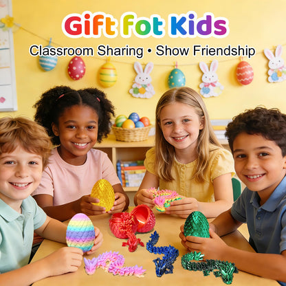 12 Pack 3D Printed Dragon Toys, Flexible Articulated Fidget Dragons in Surprise Eggs, Collectible Desk Toys, Party Favors & Classroom Prizes for Kids