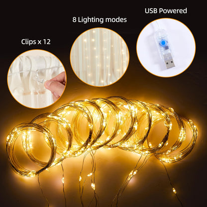 10x10ft Cream White Tulle Backdrop Curtains with Lights String for Parties,Wrinkle Free Sheer Curtain Wedding Photo Backdop Drapes for Baby Shower Birthday Party Photography Home Decorations