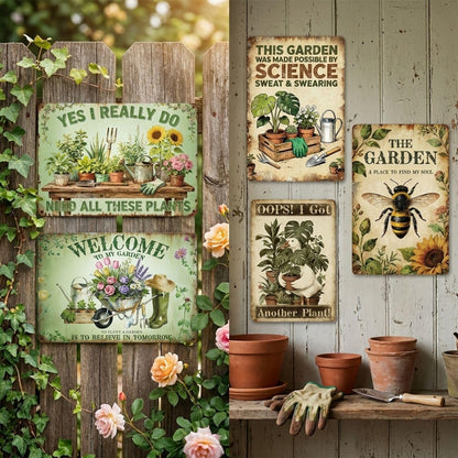 Gardening Gifts - 5 Pcs Unique Metal Garden Decor for Women, Mothers, Grandmas, and Plant Lovers, Garden Welcome Signs for Outdoor, Patio, Yard Decoration, 11.8" x 7.9" Inches