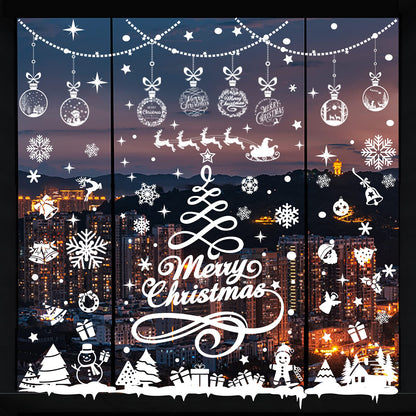 Whaline 9 Sheets Christmas Window Clings Stickers Double-Sided Merry Christmas Tree Snowflake Window Decals White Holiday PVC Stickers for Home Shop Glass Display Decoration, 9 Sheets