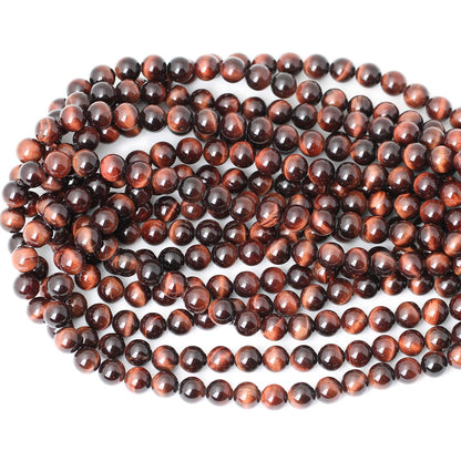 CHEAVIAN 45PCS 8mm Natural Red Tiger Eye Gemstone Round Loose Beads for Jewelry Making DIY Findings 1 Strand 15"