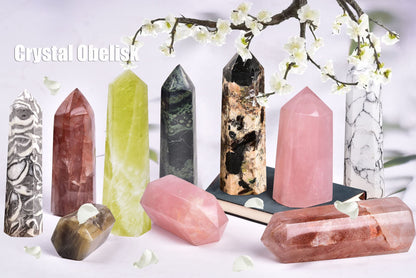 AMOYSTONE Rose Quartz Obelisk Tower Large Healing Crystal Wand Point 6 Faceted Reiki Chakra Meditation Stone Pink 1.1-1.7 LBS